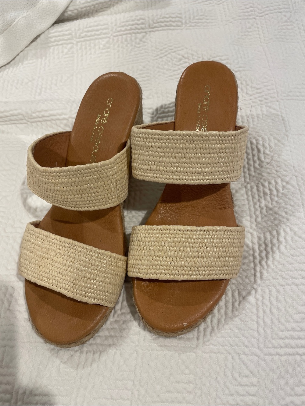 Andre Assous Natural Beige Double-Strap Espadrille Slides